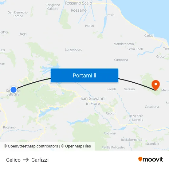 Celico to Carfizzi map