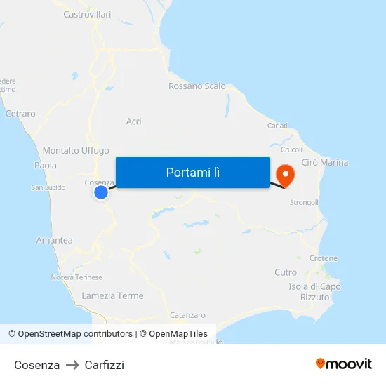 Cosenza to Carfizzi map