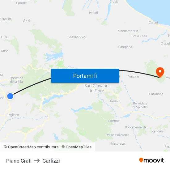 Piane Crati to Carfizzi map