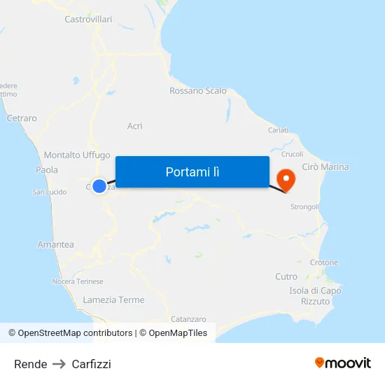 Rende to Carfizzi map