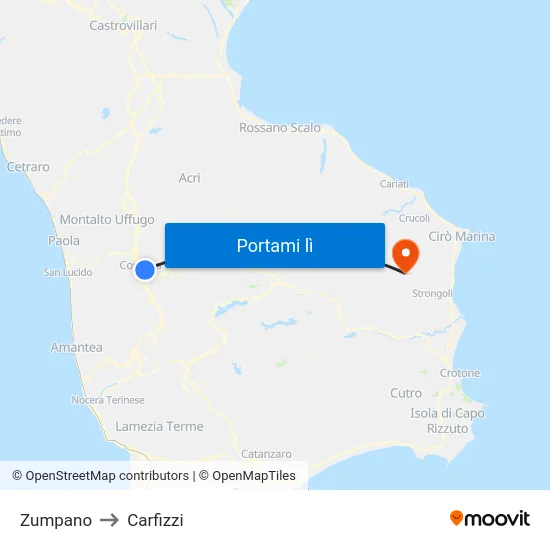 Zumpano to Carfizzi map