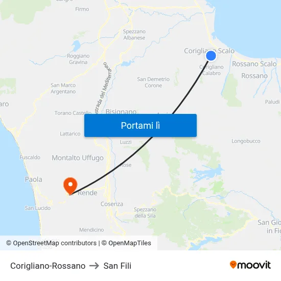 Corigliano-Rossano to San Fili map