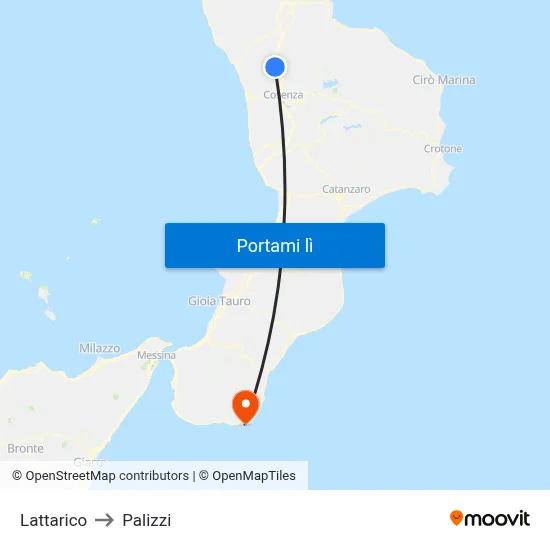 Lattarico to Palizzi map