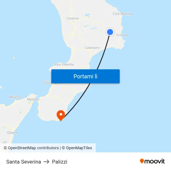 Santa Severina to Palizzi map