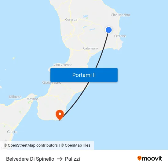 Belvedere Di Spinello to Palizzi map