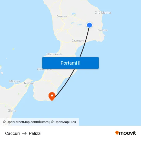 Caccuri to Palizzi map