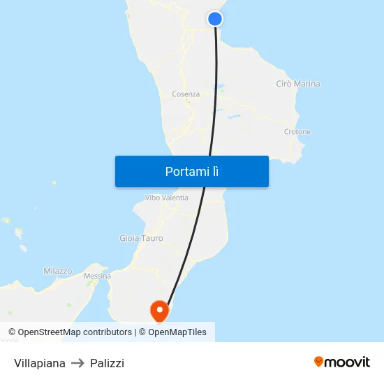 Villapiana to Palizzi map