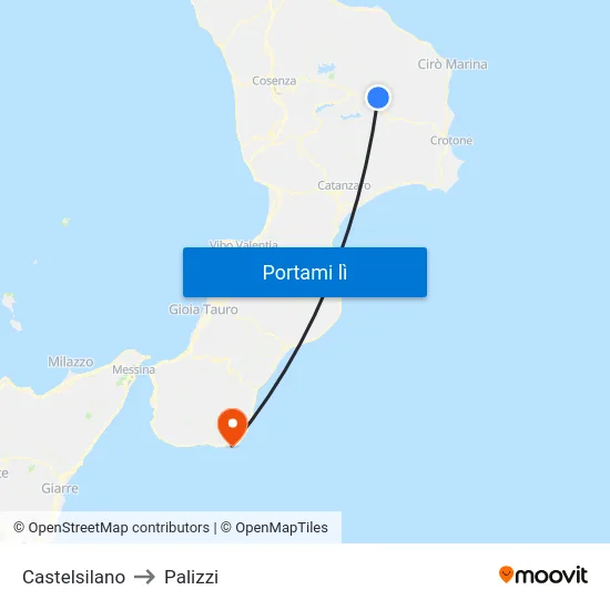 Castelsilano to Palizzi map