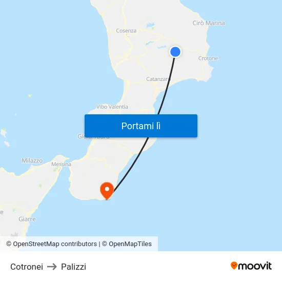 Cotronei to Palizzi map