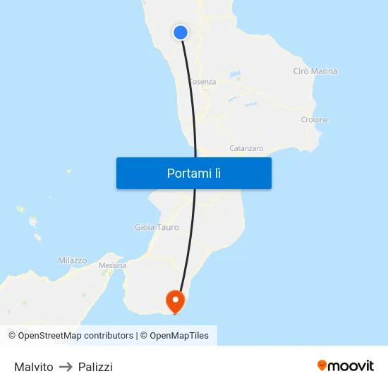Malvito to Palizzi map