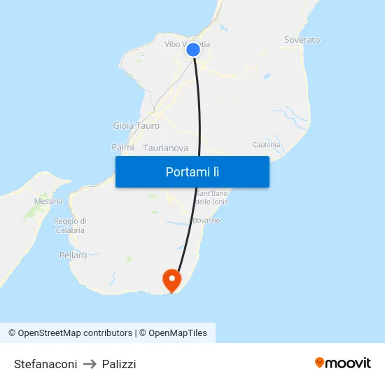 Stefanaconi to Palizzi map