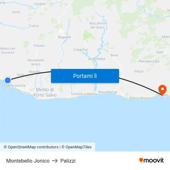 Montebello Jonico to Palizzi map