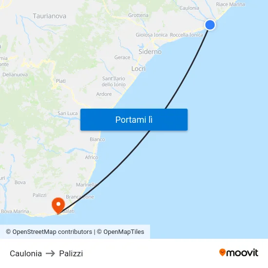 Caulonia to Palizzi map