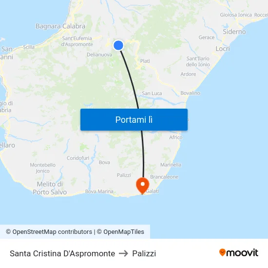 Santa Cristina D'Aspromonte to Palizzi map