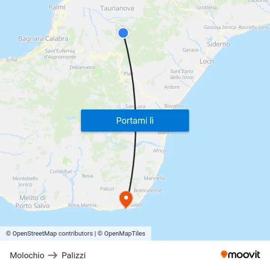 Molochio to Palizzi map