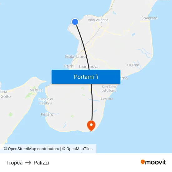 Tropea to Palizzi map