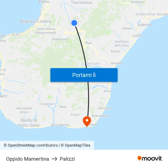 Oppido Mamertina to Palizzi map