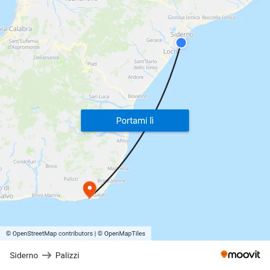 Siderno to Palizzi map