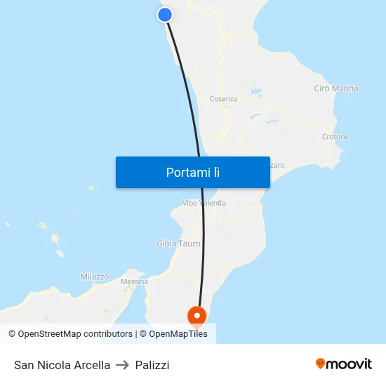 San Nicola Arcella to Palizzi map