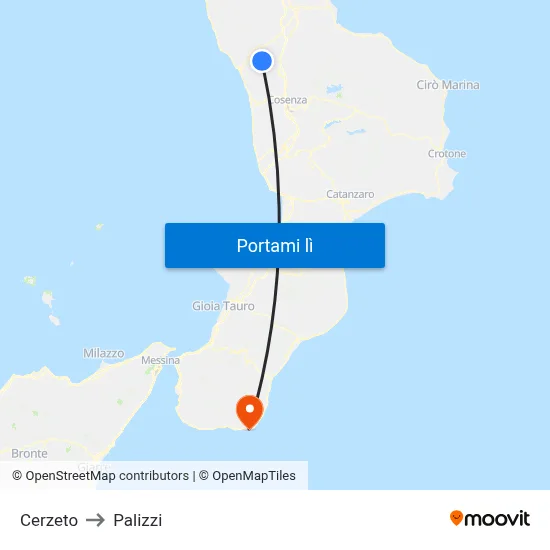 Cerzeto to Palizzi map