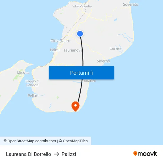 Laureana Di Borrello to Palizzi map