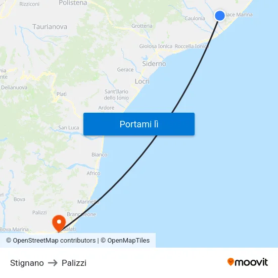 Stignano to Palizzi map