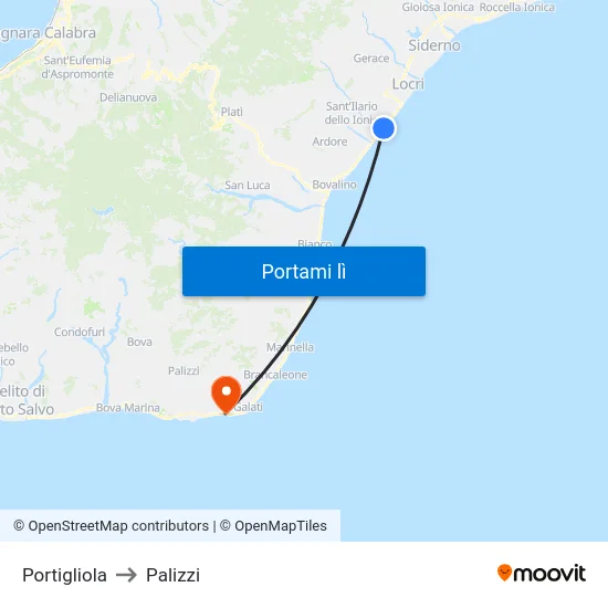 Portigliola to Palizzi map