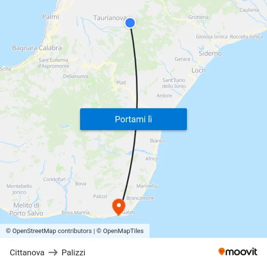 Cittanova to Palizzi map