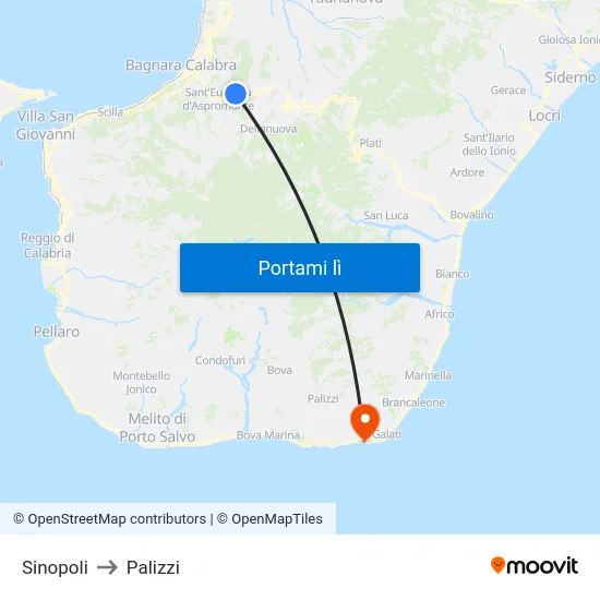 Sinopoli to Palizzi map