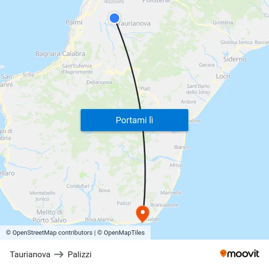 Taurianova to Palizzi map