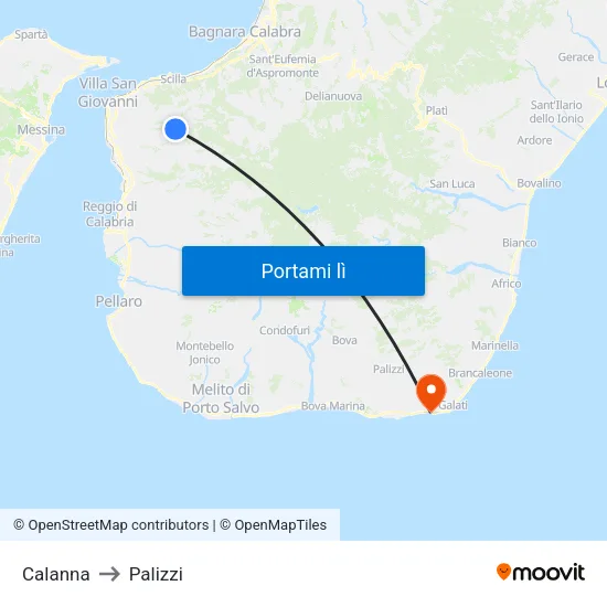 Calanna to Palizzi map