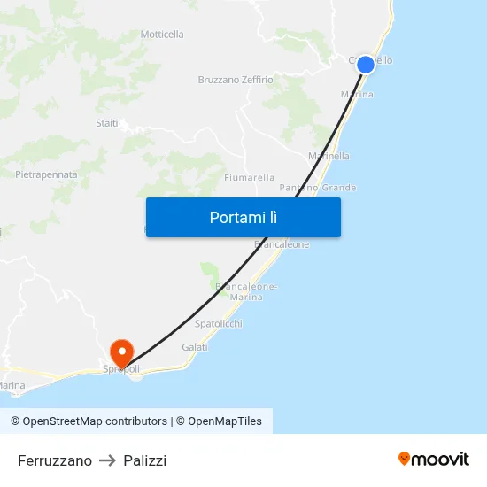 Ferruzzano to Palizzi map