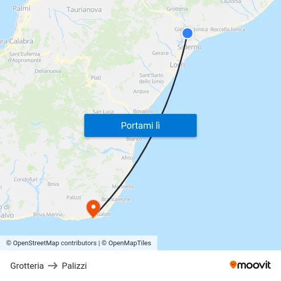 Grotteria to Palizzi map