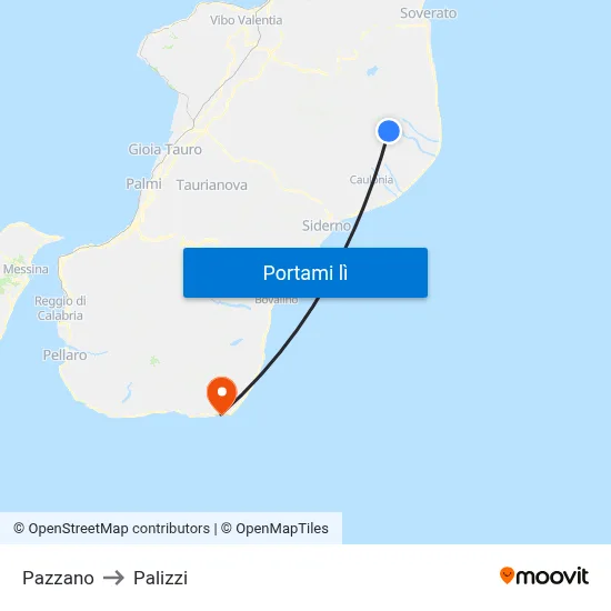 Pazzano to Palizzi map