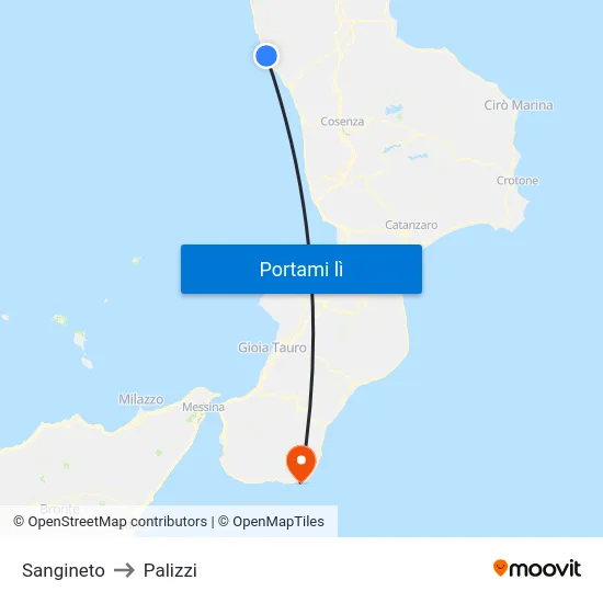 Sangineto to Palizzi map