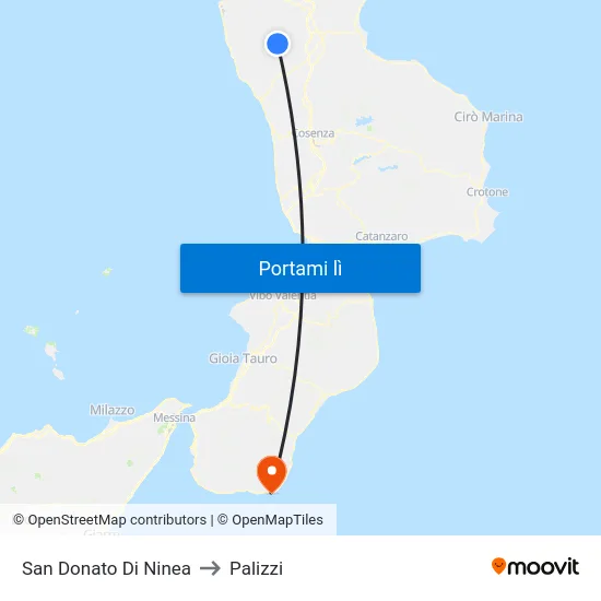 San Donato Di Ninea to Palizzi map