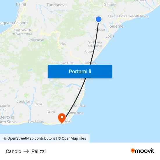 Canolo to Palizzi map