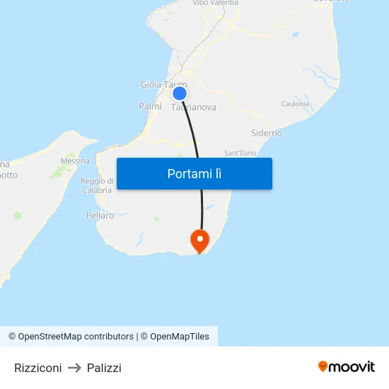 Rizziconi to Palizzi map