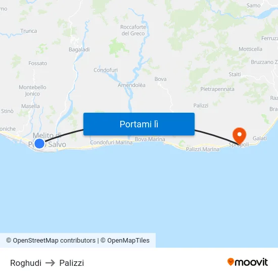 Roghudi to Palizzi map