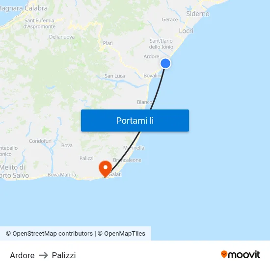 Ardore to Palizzi map