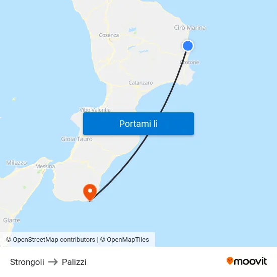 Strongoli to Palizzi map