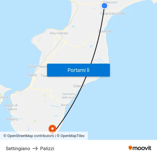Settingiano to Palizzi map