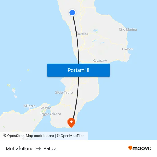 Mottafollone to Palizzi map