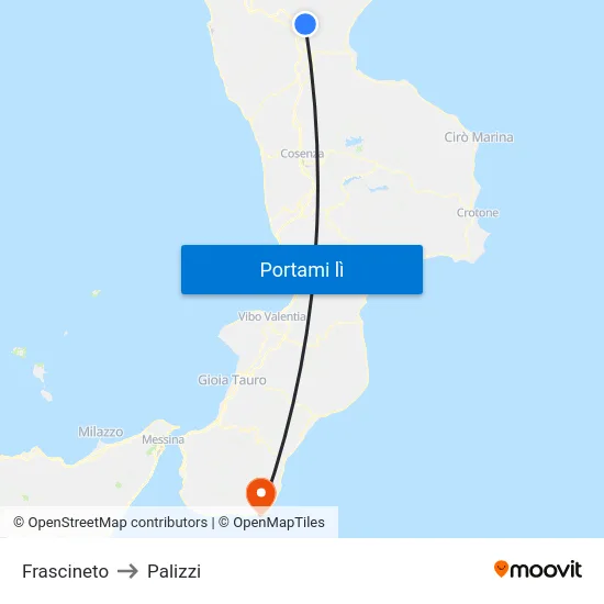 Frascineto to Palizzi map