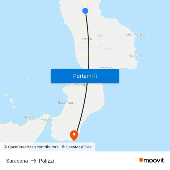 Saracena to Palizzi map