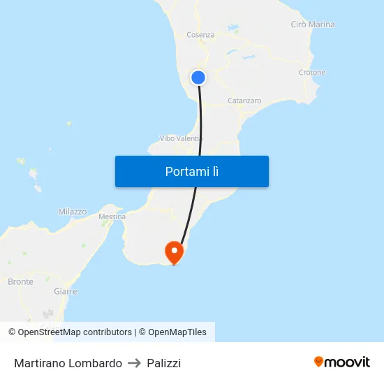 Martirano Lombardo to Palizzi map