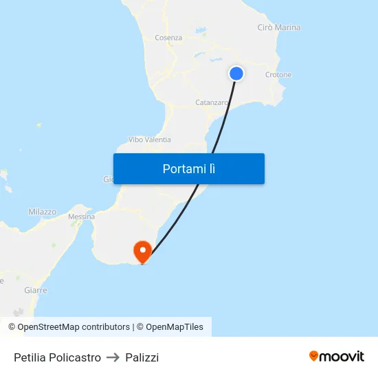 Petilia Policastro to Palizzi map