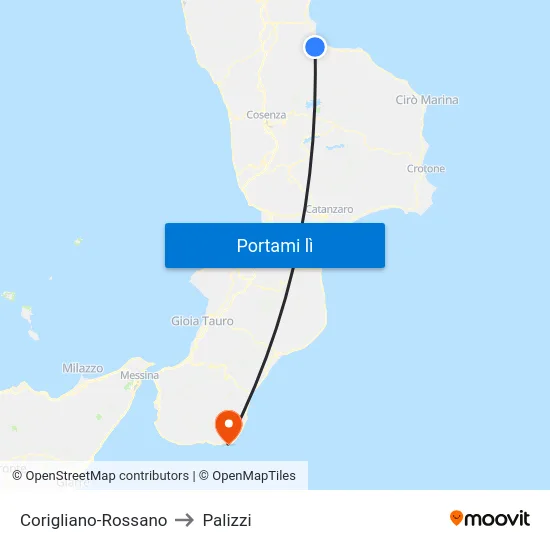 Corigliano-Rossano to Palizzi map