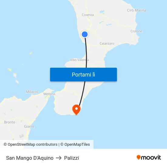 San Mango D'Aquino to Palizzi map