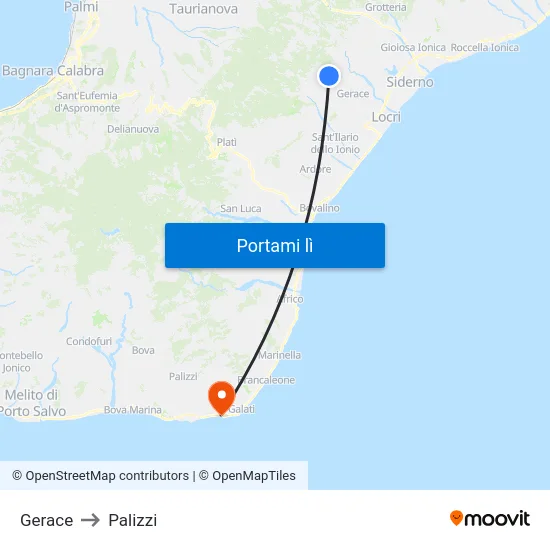 Gerace to Palizzi map